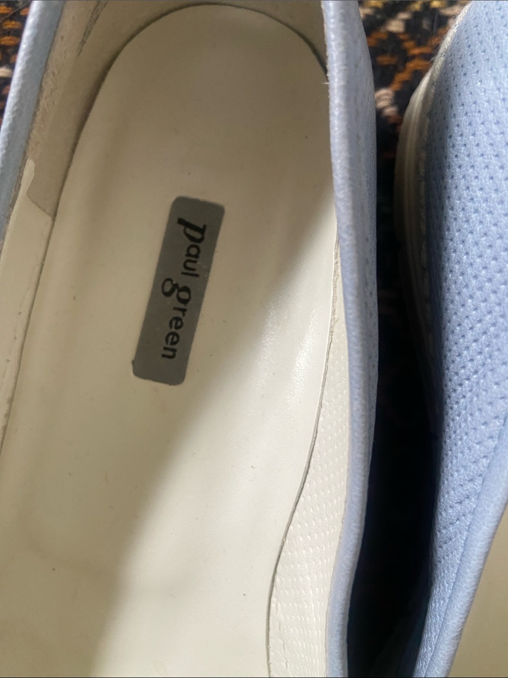 Paul Green Baby Blue Leather Slip-On Flats with Metallic Silver Toe Cap - Picture 11 of 13